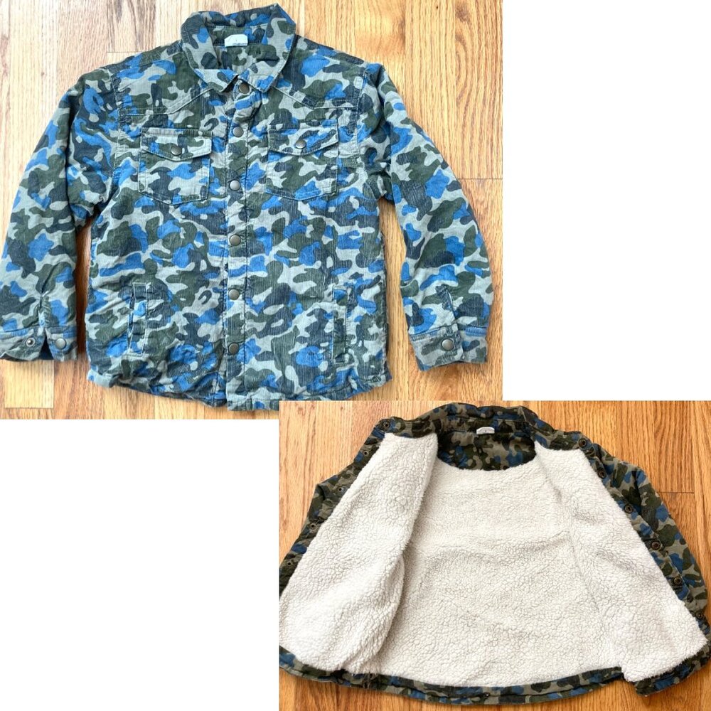 EGG unisex green & blue camouflage shirt jacket w/faux sherpa fleece lining